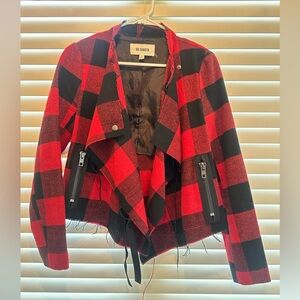 BB Dakota Red Black Buffalo Checkered Flannel Asymmetrical Jacket (Size Small)